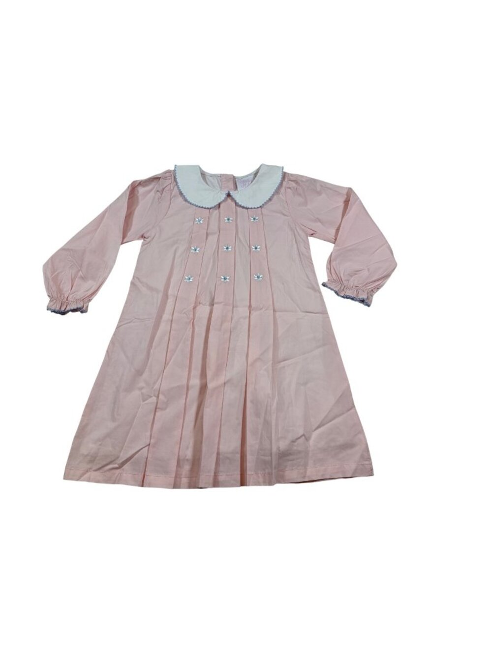 Stitchy Fish Girls sz 5 Pink Long Sleeved Dress Embroidered Floral (H753)